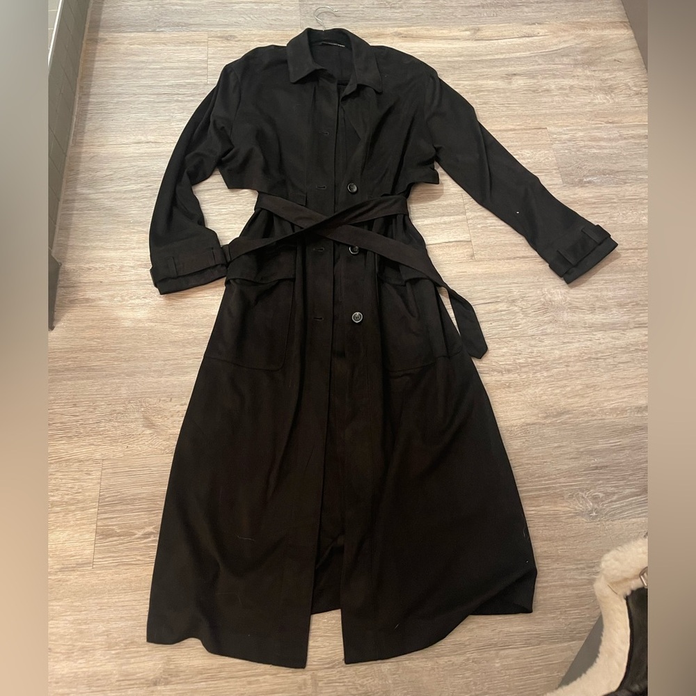 ZARA FAUX SUEDE BLACK BELTED TRENCH COAT M